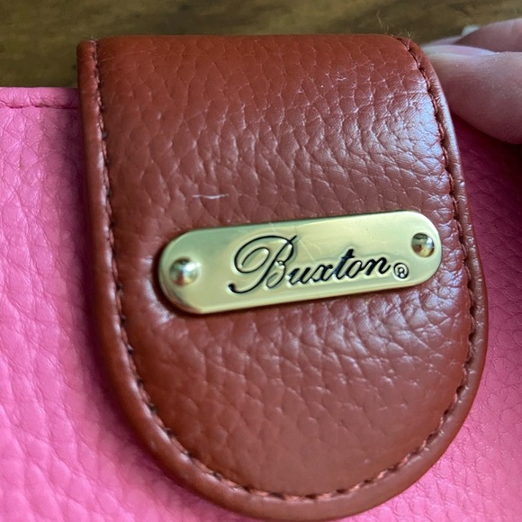 Buxton Beautiful Vegan Leather Lexington Wallet Pink Brown Tan Kisslock - Picture 9 of 11